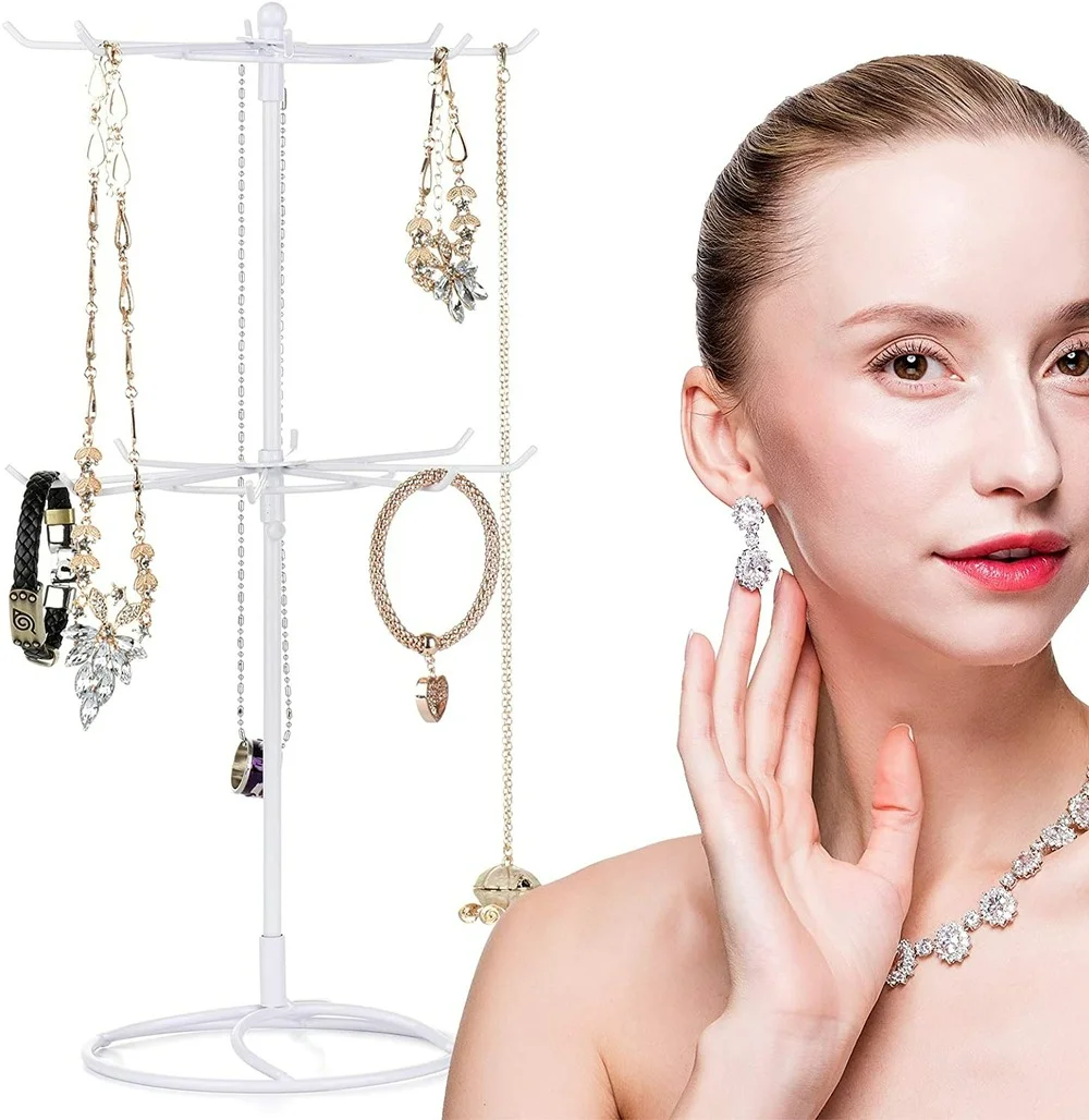 2 Tier Rotating Necklace Holder Pendant Stand Jewelry Display Organizer Tree Hang Earrings Ring and Bracelet Decoration | Украшения и