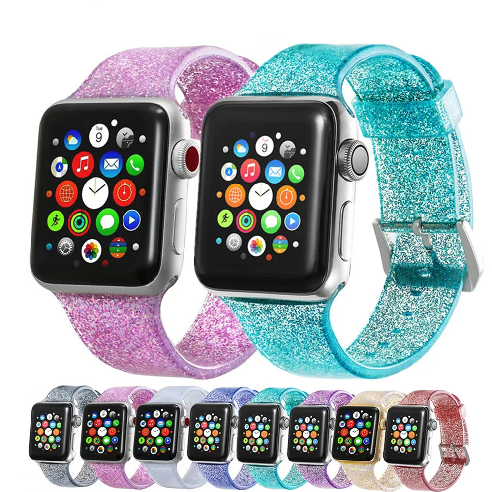 Ремешок силиконовый для Apple Watch 5 Band 40 мм 44 браслет IWatch 38 42 Bling 4 3 2 | Наручные часы