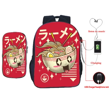 

Kawaii Noodle 2 Pcs/set Backpack Sushi Coffee Laptop Backpack for Teenagers Girls Boys Travel Rucksack Children School Bags