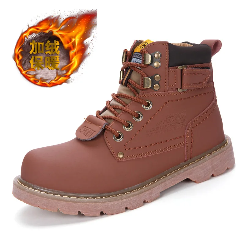 Autumn/Winter Mens Boots Leather High Quality Men Tactical Boots Yellow With Fur Work Boots For Mens Big Size Military Boots Men - Цвет: Light Brown fur