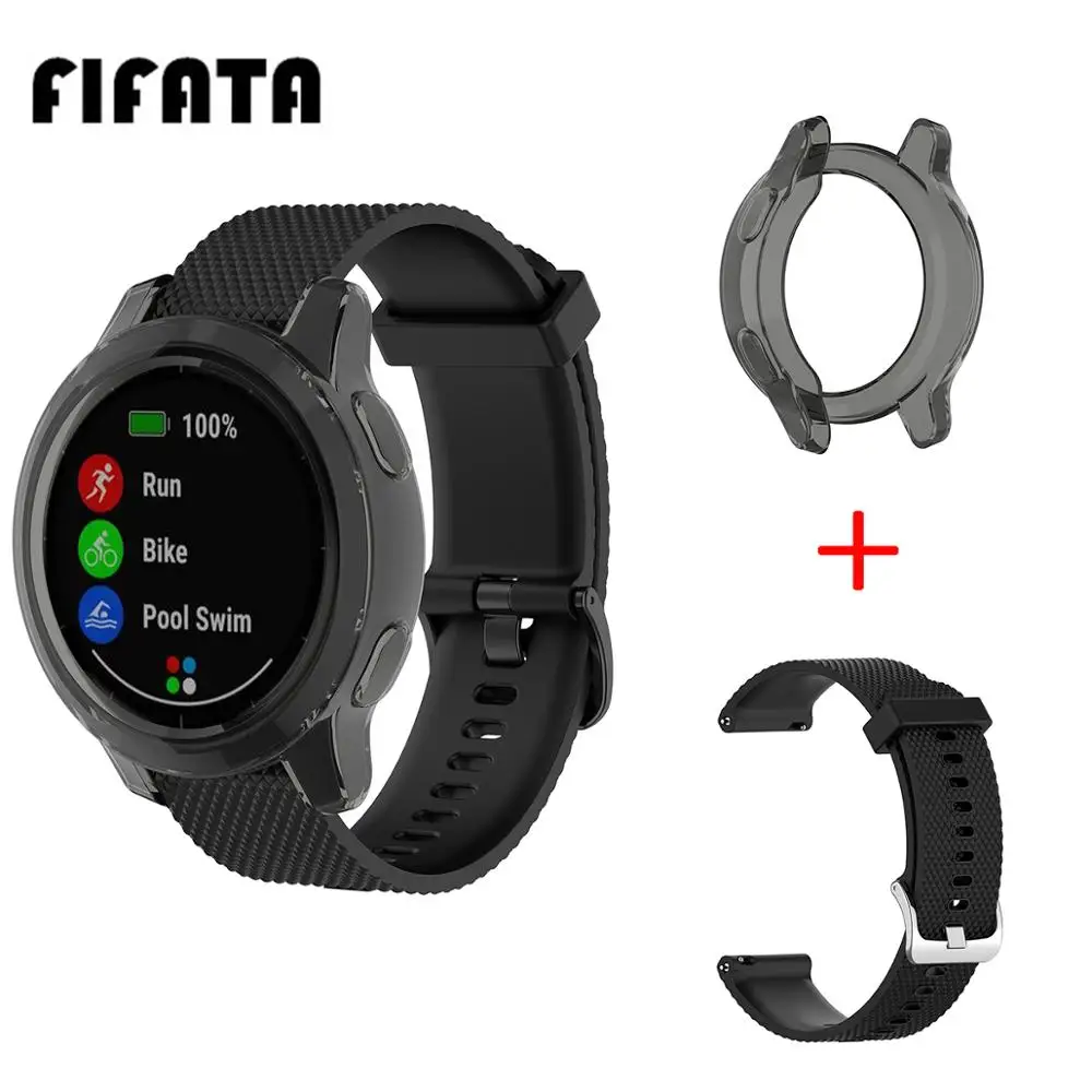 FIFATA 2 в 1 ТПУ Материал чехол для часов + Текстура силиконовый ремешок Garmin Vivoactive 4
