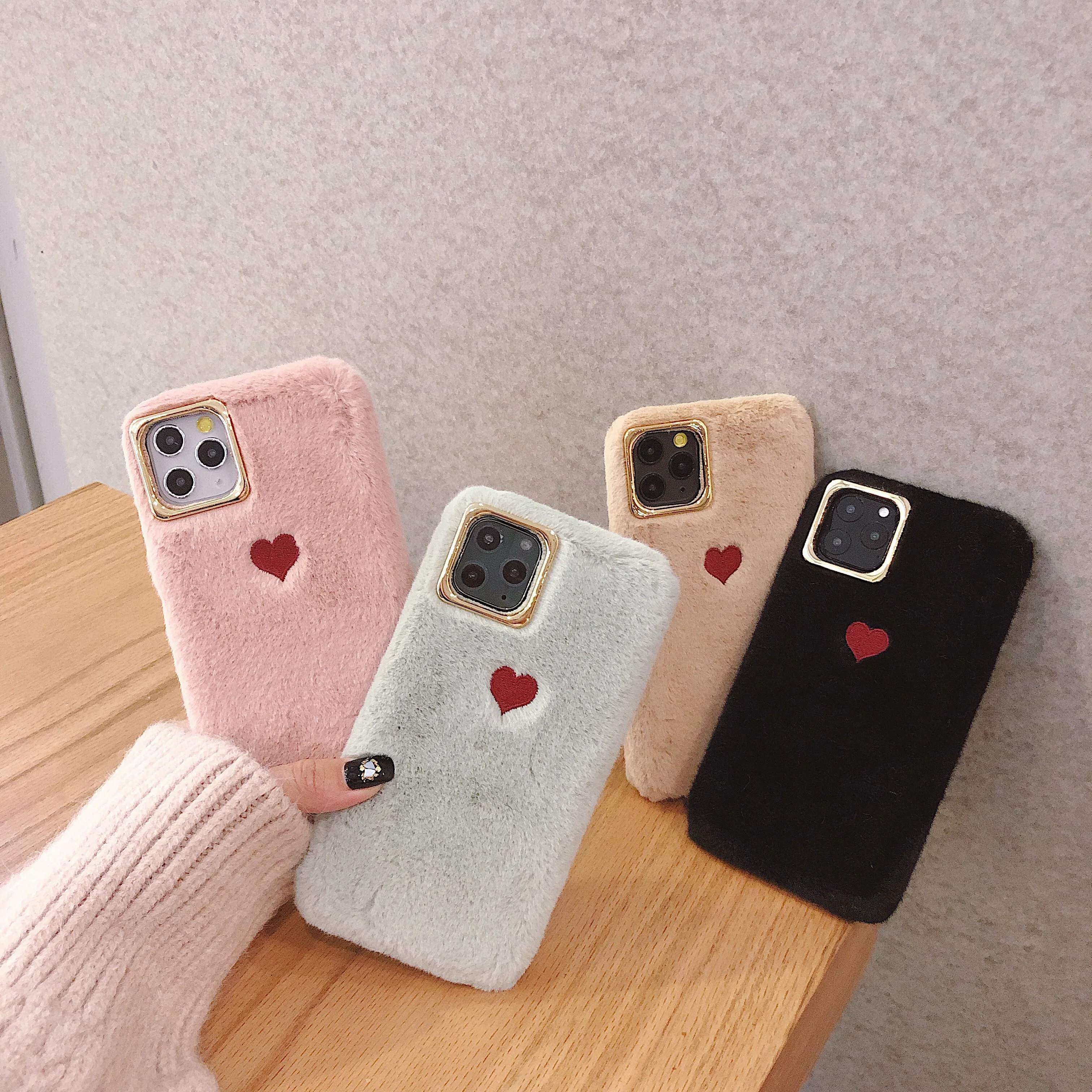 Cute Simple Soft Fluffy Girly Phone Case For iPhone 11 Pro X XS Max XR 8 7 6 6s Plus Plush Fur Silicone Camera Ring Back Cover iphone 7 phone cases