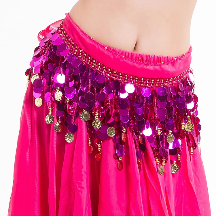 Women Chiffon Belly Dance Hip Scarf Dance Shows Zumba Class Sequin Beads Coin Tassel Belly Dance
