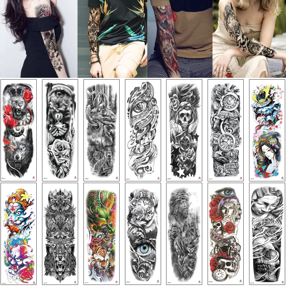 48x17cm Big Full Arm Sleeve Tattoo Body Crown Lion Skull Dragon Waterproof Temporary Tattoo Sticker For Women Men Transfer Paper Temporary Tattoos Aliexpress