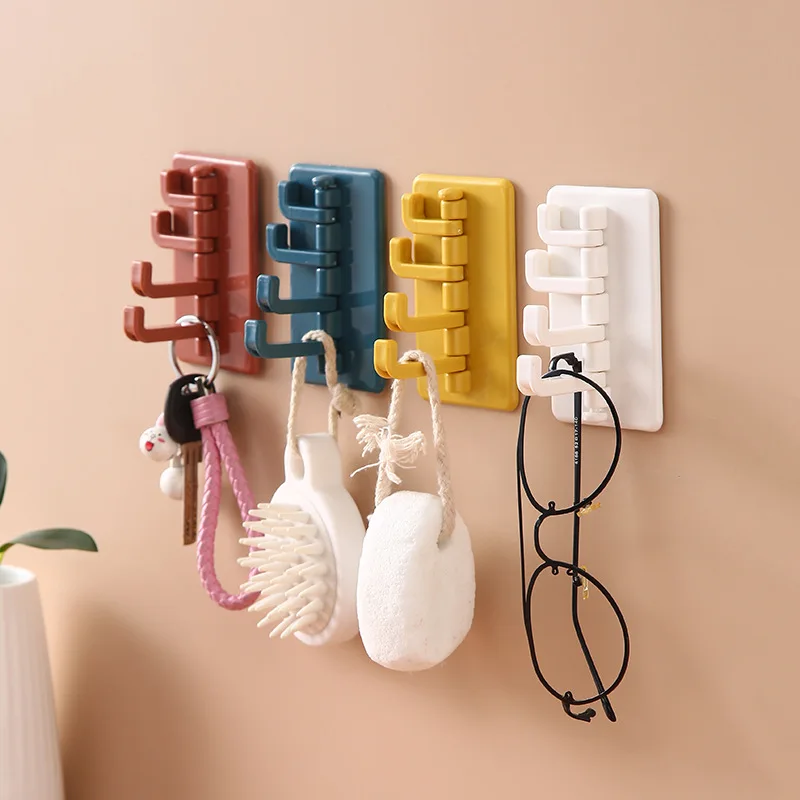 

Key Wall Holder with 4 Hooks Multi-function Handbag Coat Rack Home Decorative Sundries Organizer Rack No Marking Adhesive Hook