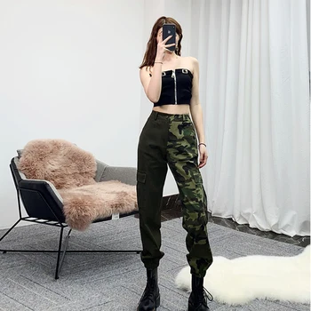 

Streetwear Camouflage Splice High Waist Joggers Cargo Pants Women Loose Office Trousers Women Plus Size Beam Feet Sweatpants