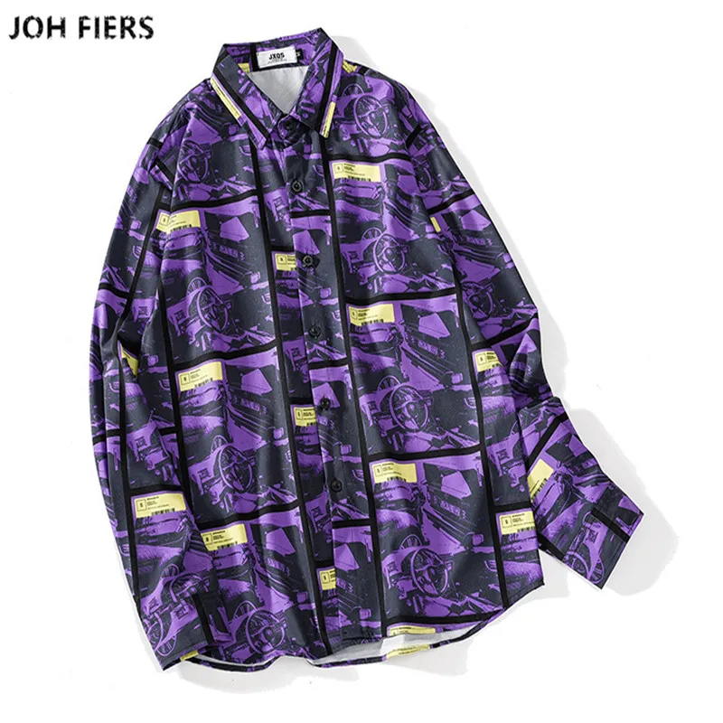 

2019 Brand Men Hawaii Shirts Male Casual printed Slim Fit Shirt Cotton Long Sleeve Dress Shirt Camisa Masculina M-XXL