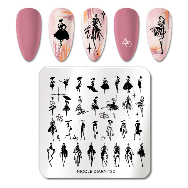 DIARY Line Flower Nail Stamping Plates Chinese Style Letter Pattern Nail Art Stamp Templates Face Leaf Printing Stencil