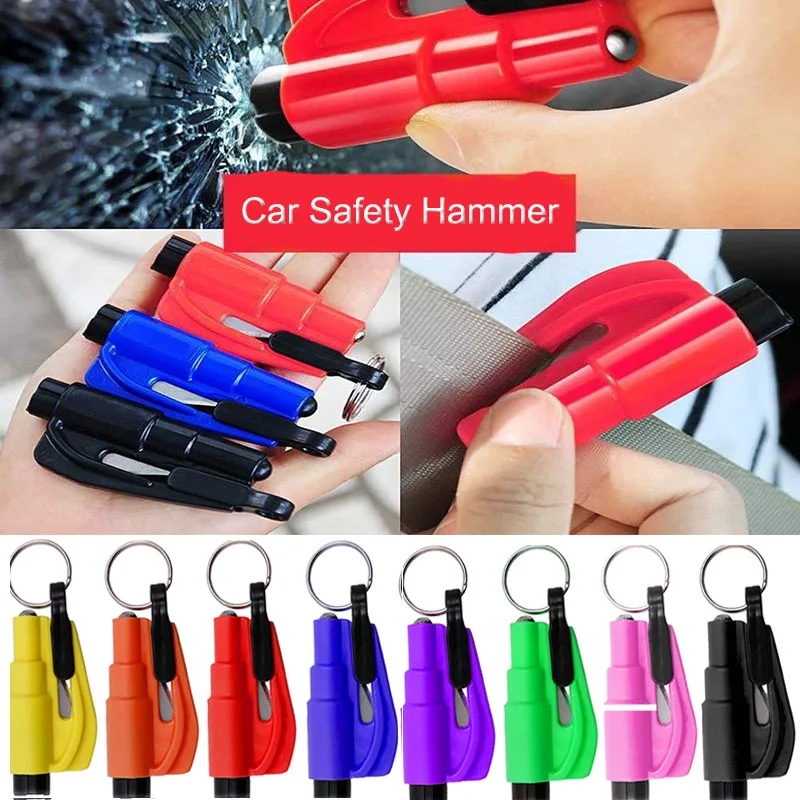 3 In 1 Spring Type Car Safety Hammer Life Keychain Seat Belt Knife Drop Shipping Exhaust Windbreaker Piercer | Автомобили и