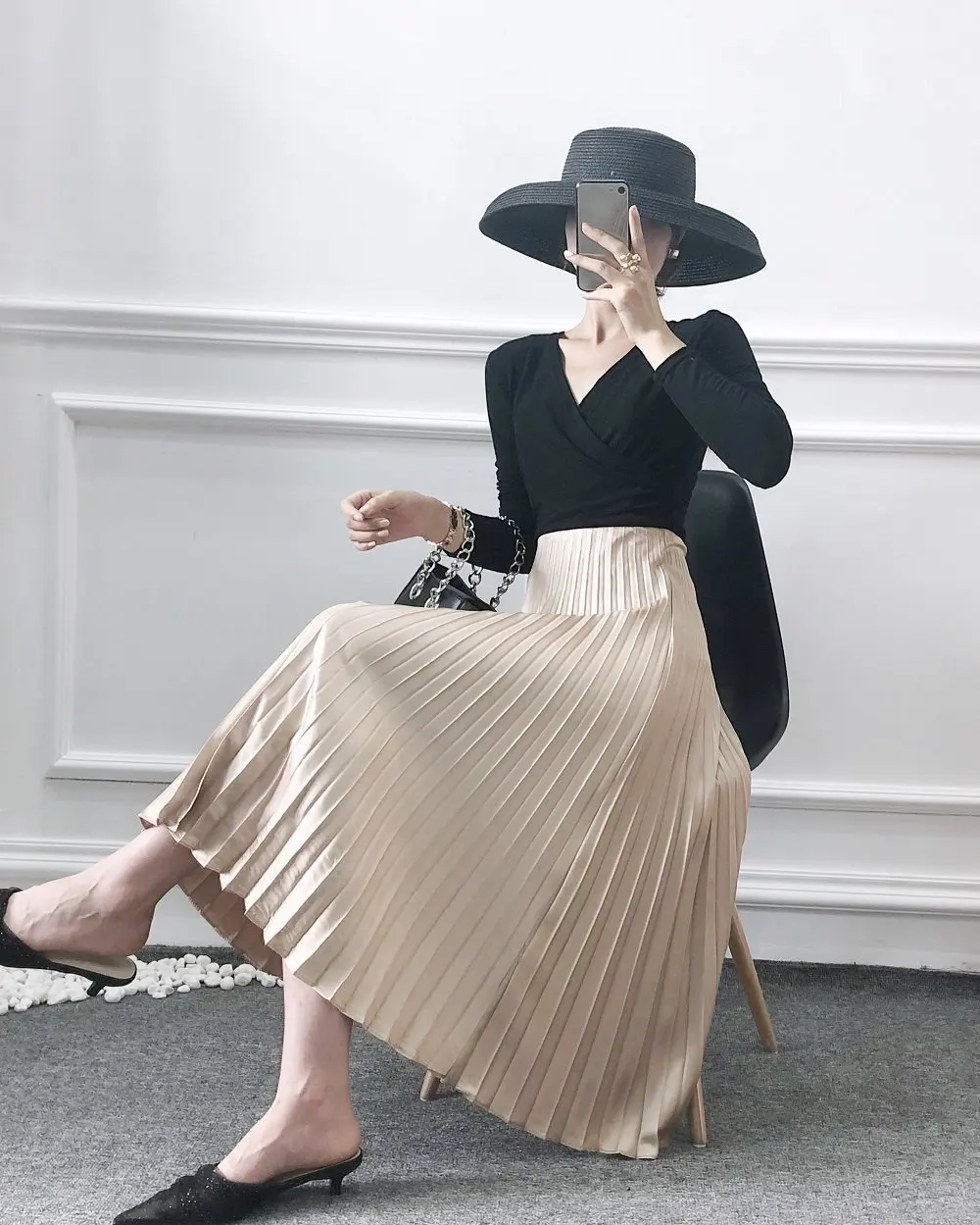 

Bonjean Winter Women's Pleated Skirt Solid Anke Length Casual High Waist Long Skirts Women Thick Large Size Fahion Female Falda