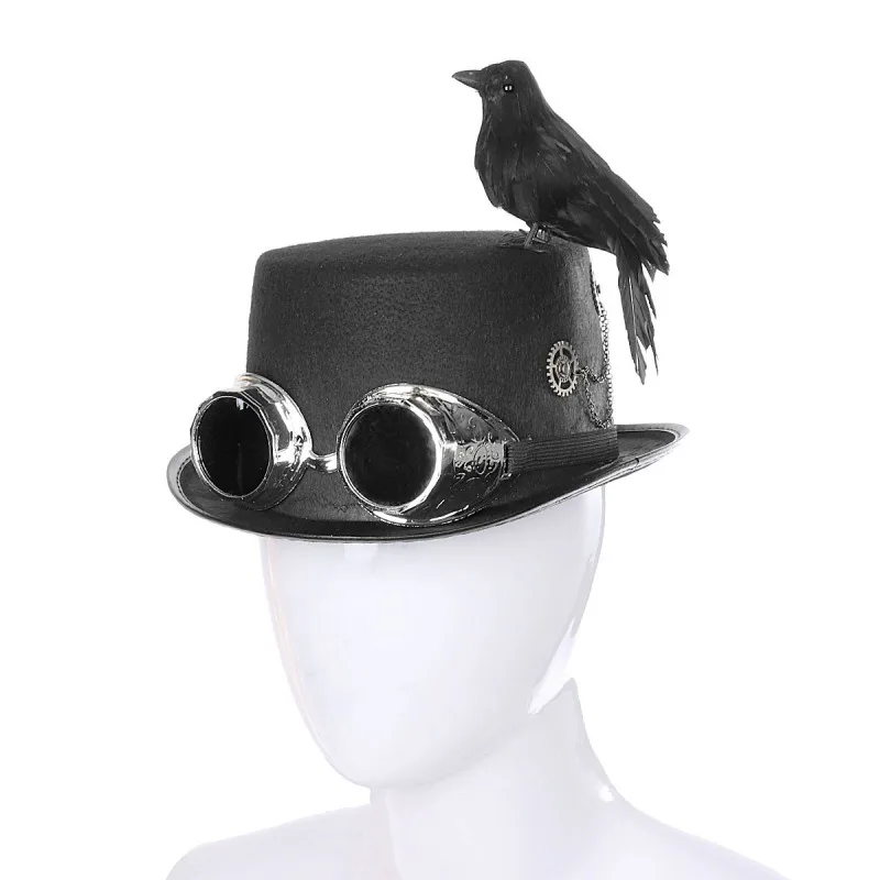 DIY Хэллоуин вечерние в сборе Ретро стимпанк шляпа с очками, шестерни, черная ворона костюм птицы вечерние шляпы аксессуары - Цвет: A