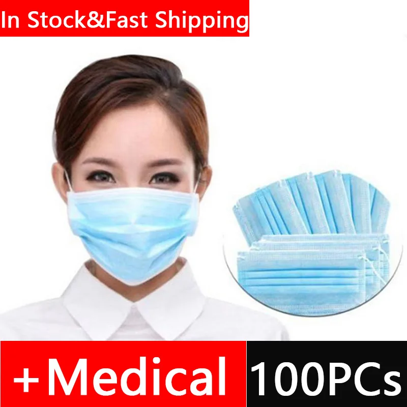 

100Pcs/lot Profession Medical Mask Medical Surgical 3-Ply PM2.5 Nonwoven Disposable Elastic Mouth Soft Breathable Face Mask