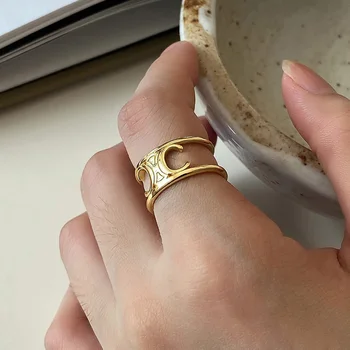 

925 Silver Letter CC Rings Jewelry Minimalism Charm Anel Bohemia Jewelry Vintage Boho Bague Femme Anelli Ring for Women