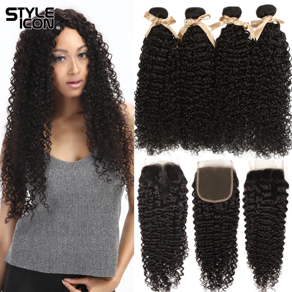 Styleicon бразильские кудрявые пряди с закрытием не Реми завитые человеческие волосы