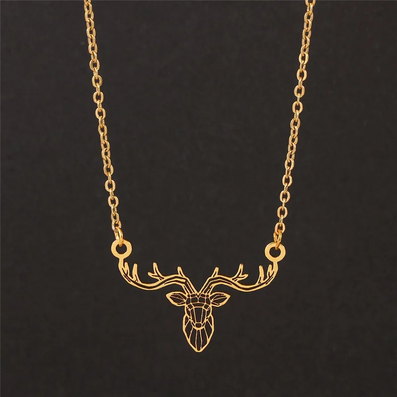 Vintage Hollow Out Milu Deer Rose Gold Silver Color Pendant Necklace Stainless Steel Women Statement Christmas Jewelry | Украшения и