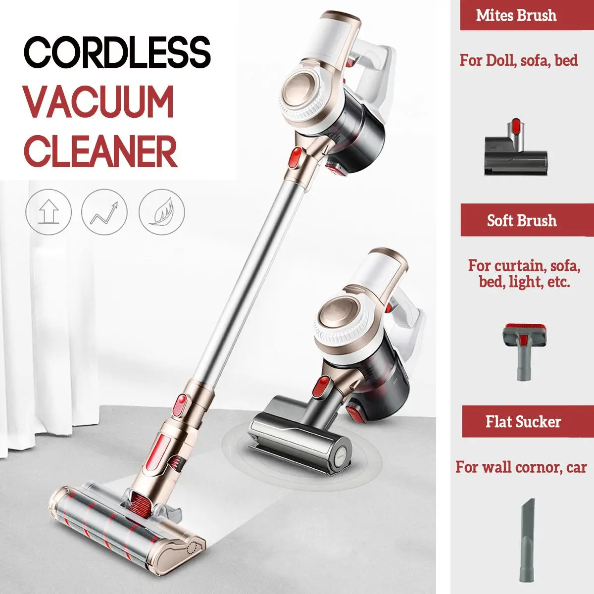 

Silent Mini Power Cordless Household Mopping Machine Electric Vacuum Cleaner Specical Mites Brush Mop With 4 Brush Head