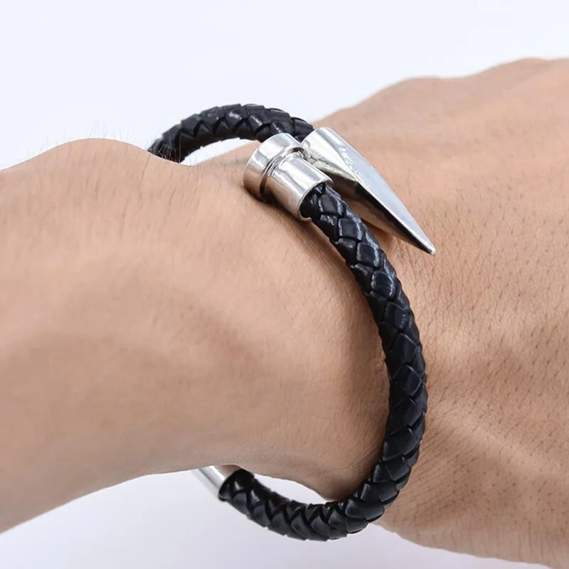 Pu Leather Luxurymen Bracelet Charm Gold Nail Handmade Men Jewelry