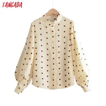 

Tangada korean fashion women retro dots print blouse puff long sleeve chic office lady shirt blusas femininas 1F20