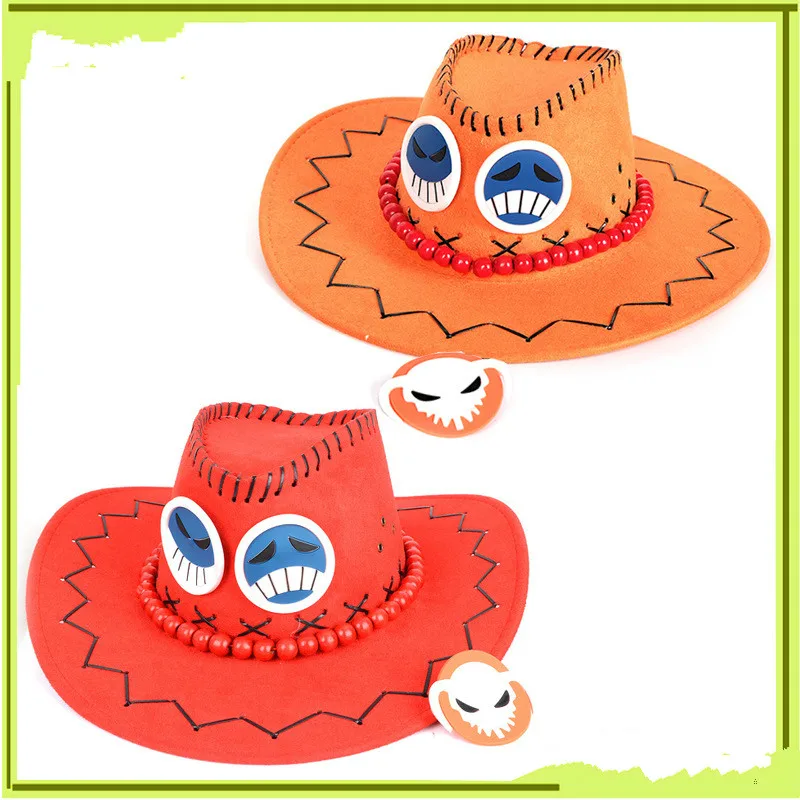 One Piece Portgas D Ace Cosplay Hat Cowboy Souvenirs Pirates Caps With Bones Skull Toys | Тематическая одежда и униформа