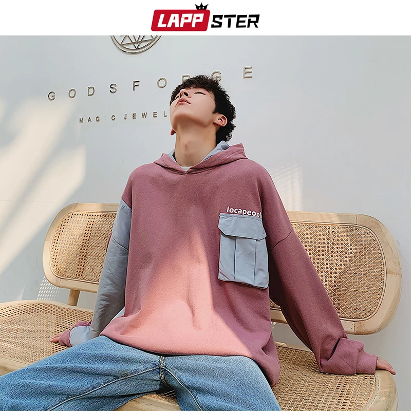 

LAPPSTER Men Reflective Pocket Harajuku Sweatshirts 2019 Mens Autumn Oversized Streetwear Hooded Hoodies Korean Ins Hoodies