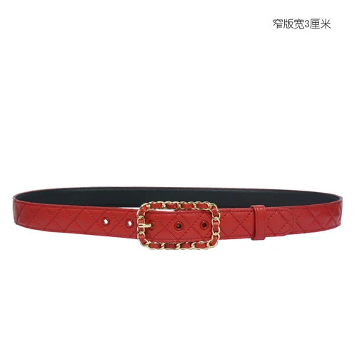 red 3.0cm Коровья кожа, натуральная кожа, Женские клетчатые ремни на цепочке, высокое качество, Женская мода, металлическая квадратная пряжка, пояс 3,0 см y461 - Цвет: red 3.0cm