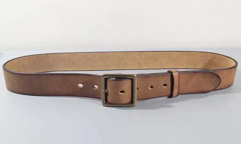 timberland belt Vintage 100% Cowhide High Quality Retro Non-interlayer Natural Leather Copper Buckle Men's Belt Jeans Casual Pants Belt webbing belt