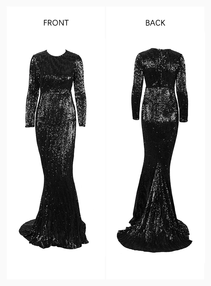 Love& Lemonade сексуальное черное платье больших размеров с 0-образным вырезом, эластичные Плиссированные Блестки, вечерние платья в форме рыбьего хвоста LM81320PLUS, осень/зима