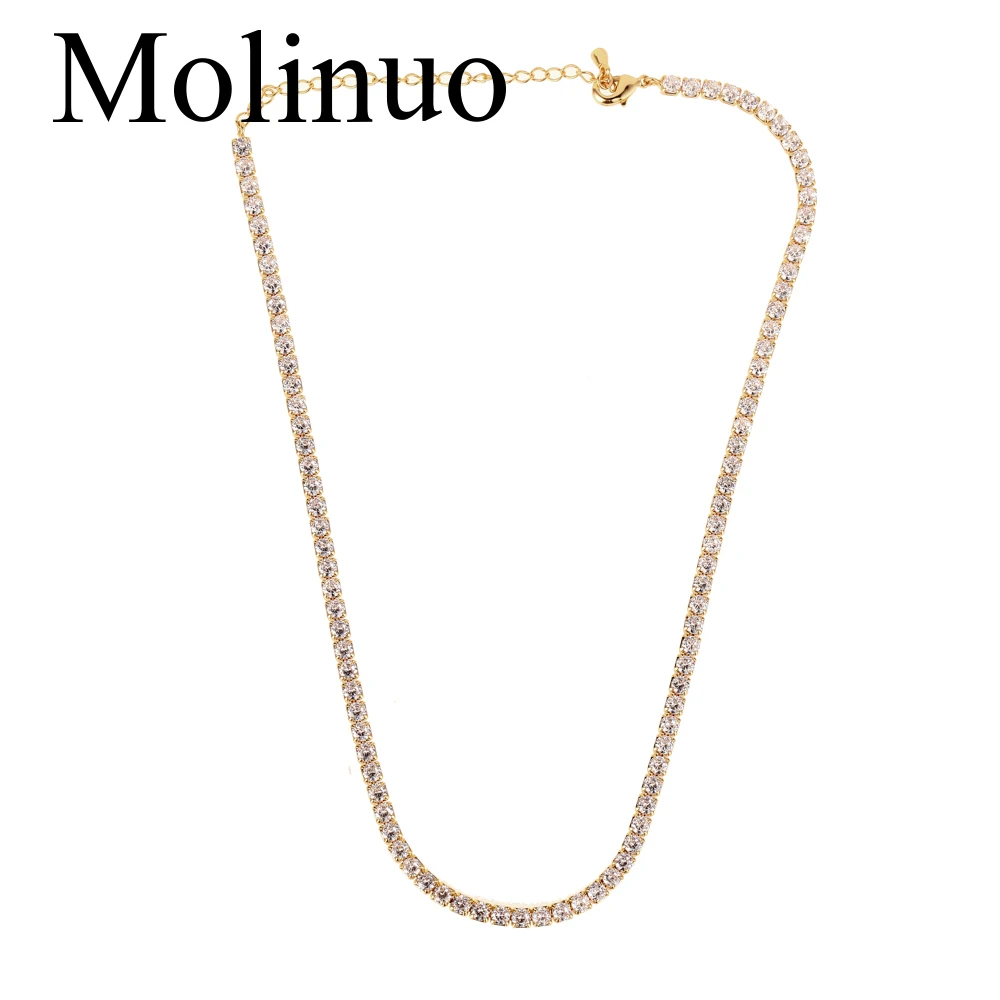 Molinuo мини куб bling тонкие cz Очарование цепи ожерелье белый циркон золотой цвет модное ожерелье-чокер для очаровательные женские зимние сапоги