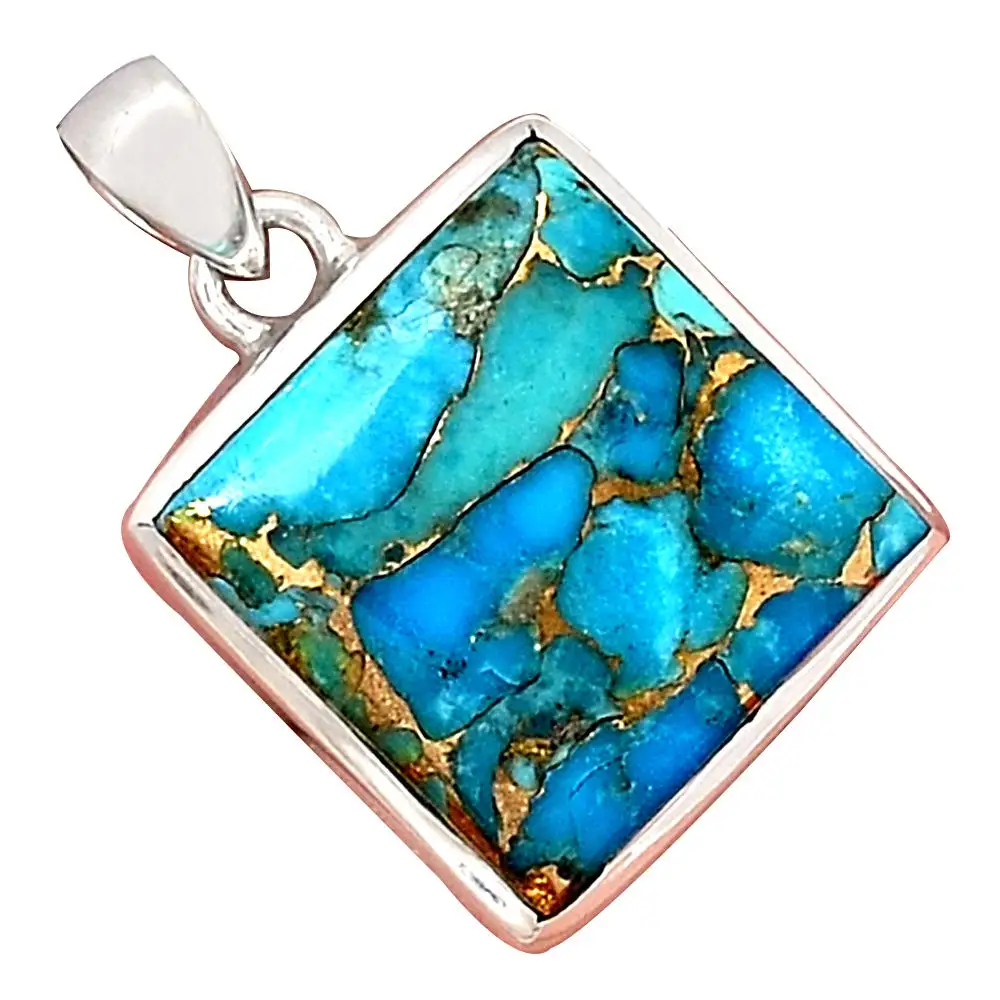 

Genuine Blue Copper Turquoise Pendant 925 Sterling Silver, 28.8 mm, AP6408
