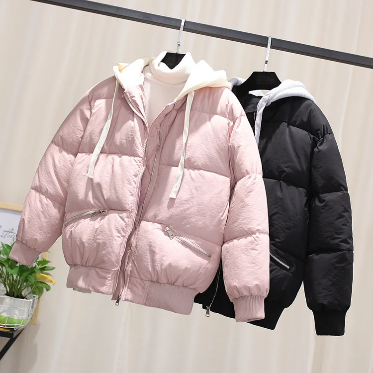 

Af4194 Winter New Style Korean-style Casual Sweet Lettered Embroidered Wei Cap Mock Two-Piece Students Cotton-padded Clothes War