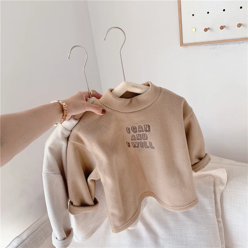 

2020 new girls' winter clothes and children's warm embroidered sweater toddler boy long sleeve T-shirt