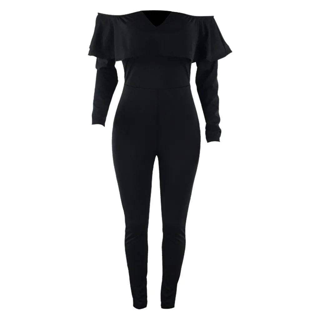 Womail Jumsuit комбинезоны Femmes длинный рукав v-образный вырез Вечернее платье без Плеч элегантное боди вечерние женские комбинезоны брючный комбинезон