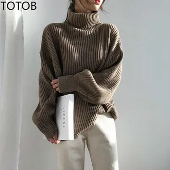 

Korean Fashion Ladies Full Sleeve Women Knitting Sweater Solid Turtleneck Pullover And Jumper Loose Pit Sweater Hot Sale Winter