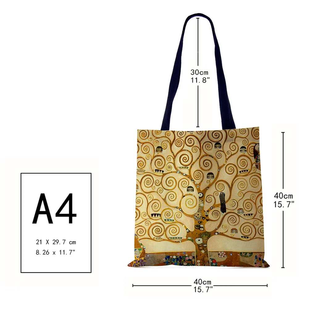 Customized Oil Painting Tears Linen Cloth Tote Bags For Women Gustav Klimt Ladise Fashion Handbag Large Capacity Shopping Totes