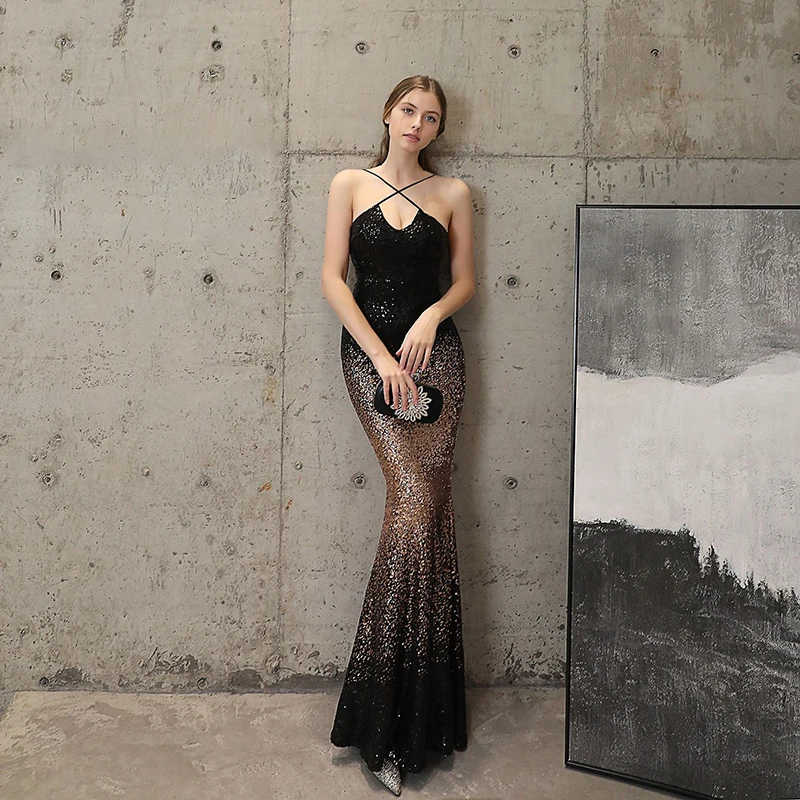 Elegant Mermaid Sequins Evening Dress Long Party Dresses Women Evening Robe De Soiree Grand Taille Longue Evening Gown Women
