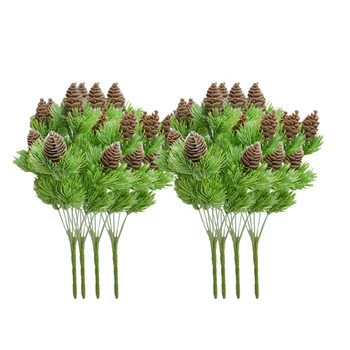 

8PCS 7 Branch Pine Cone Fake Plant Tree Christmas Party Decoration Artificial Grass Christmas Home Decoration