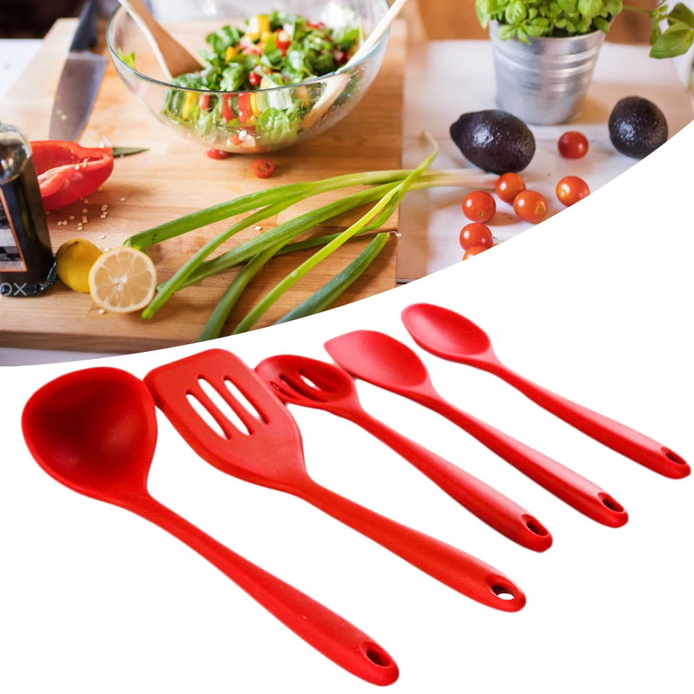 

Red Salad Kitchenware Bar Home Restaurant Spatulas Spoon Ladle 5Pcs/Set Nonstick Pan Kitchen Silicone Bakery Kitchenware Suit