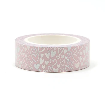 

New 1PC silver foil hearts Washi Tape Rice Paper DIY Scrapbooking Adhesive Masking Tape 1.5cm*10m Stationery