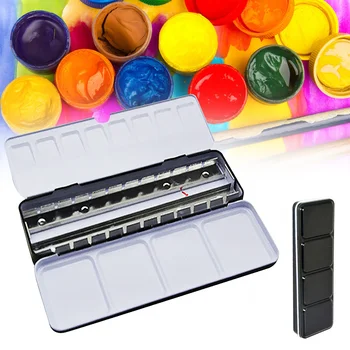 

School Durable Full Pan DIY Portable Empty Tin Gift Iron Paint Box Drawing Palette Art Supplies Solid Watercolor Multifunction
