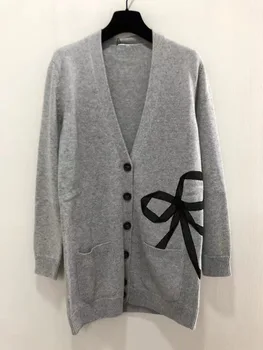 

Women Sweater Autumn and Winter New Ladies Lace Bow Wool Knit Long Cardigan