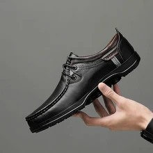 Мужская повседневная обувь из натуральной кожи; уличная мода; роскошные фирменные дизайнерские туфли на плоской подошве; деловые мужские туфли на шнуровке; Туфли-оксфорды; L4