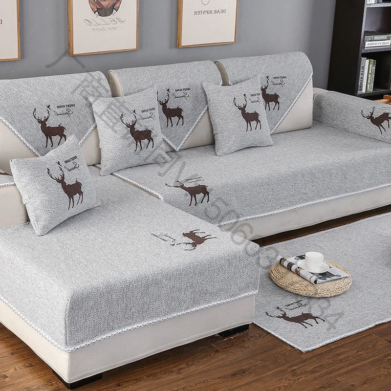 

Sofa Cushion Four Seasons Universal Northern European-Style Fabric Minimalist Modern Solid Wood Anti-slip Cotton Linen Sofa Cove