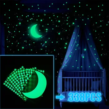 

Glow In The Dark Star Wall Stickers 338Pcs Star Moon Luminous Kids Room Decor Wall Stickers kids bedroom glow 2020 Hot #R20