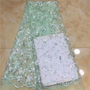 

Amazing water green evening dress material French tulle net lace fabric with sequins for fashion lady PDN601(5yards/lot)