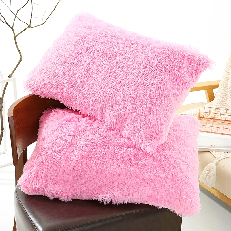 Pink 50x70 см, плюшевый чехол для подушки, зимняя теплая длинная пушистая Подушка для сна, чехол для подушки для дома, наволочка для подушки - Цвет: Pink