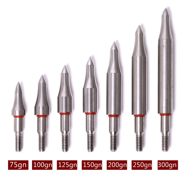 

3/6/12/24pcs 75/100/125/150/200/250/300gn Stainless Steel Arrow Point Tip Broadhead Head ID6.2mm OD7.6/7.9mm Archery Arrow Shaft