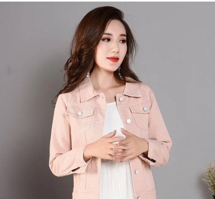 Модная Джинсовая куртка Женская Весенняя 2XL XL Осенняя ручная кисть с длинным рукавом стрейч короткая джинсовая куртка Белый Розовый Пальто