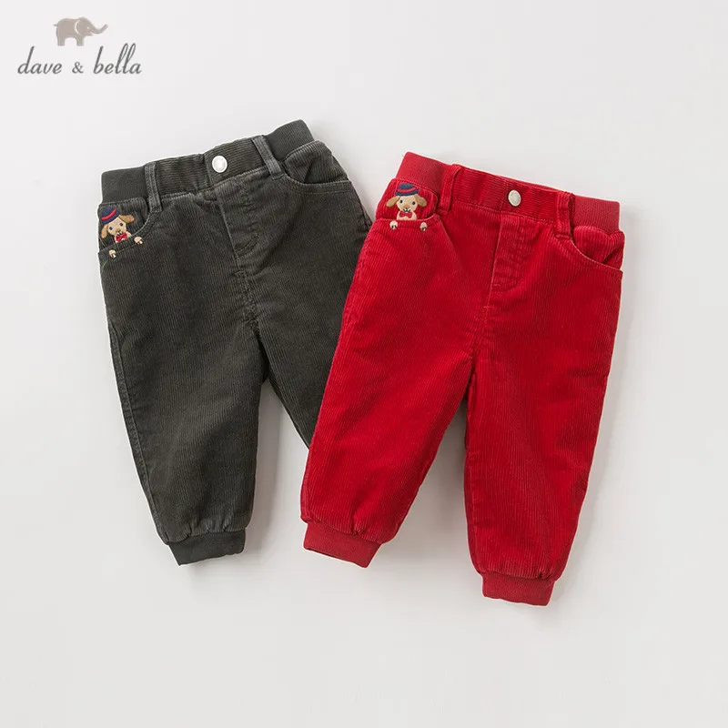 DB12216 dave bella/зимние модные штаны с карманами для маленьких девочек с рисунком собаки детские длинные штаны брюки для малышей