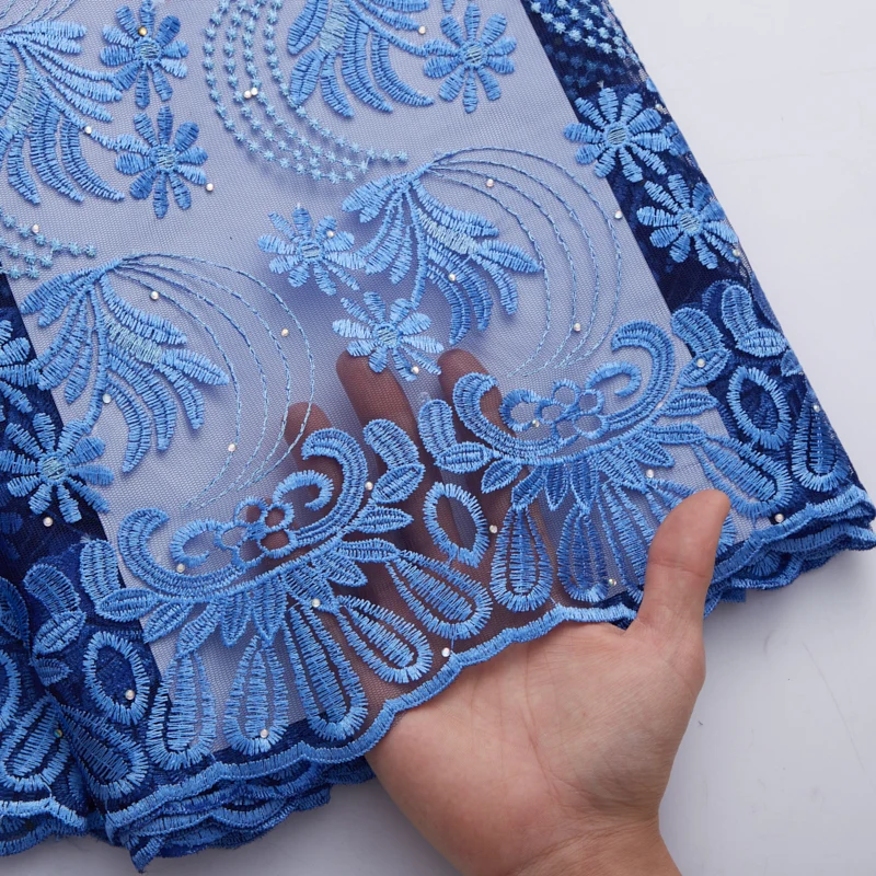 

Kalume African Tulle Lace Fabric Blue French Mesh Nigerian Tulle Lace Fabric With Stones For Diy Sew Party Dress Cloth H2753
