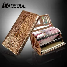 LADSOUL, модный кошелек, Длинный кошелек, Женский кошелек, повседневный кошелек, брендовый, ПУ, 3D тиснение, крокодиловый узор, кошелек унисекс